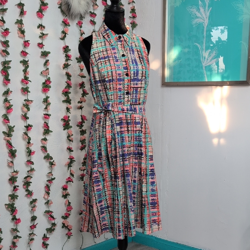 Eva Franco Colorful Plaid Midi Dress
